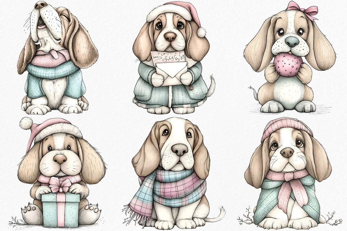 Whimsical Christmas Cute Dog Clipart, an Illustration by Canvas Craft (Photo 4 of 7)