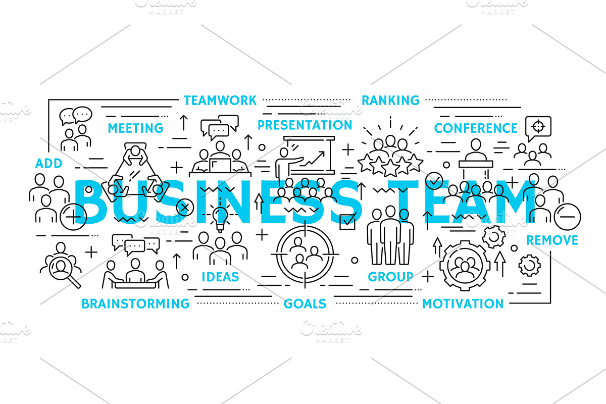 Business team line icons, a Finance Illustration by Vector Tradition