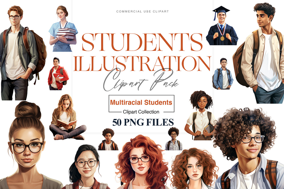 Students Clipart, College Girl, Teen, a Person Illustration by BrushstrokeArtGB (Photo 1 of 9)