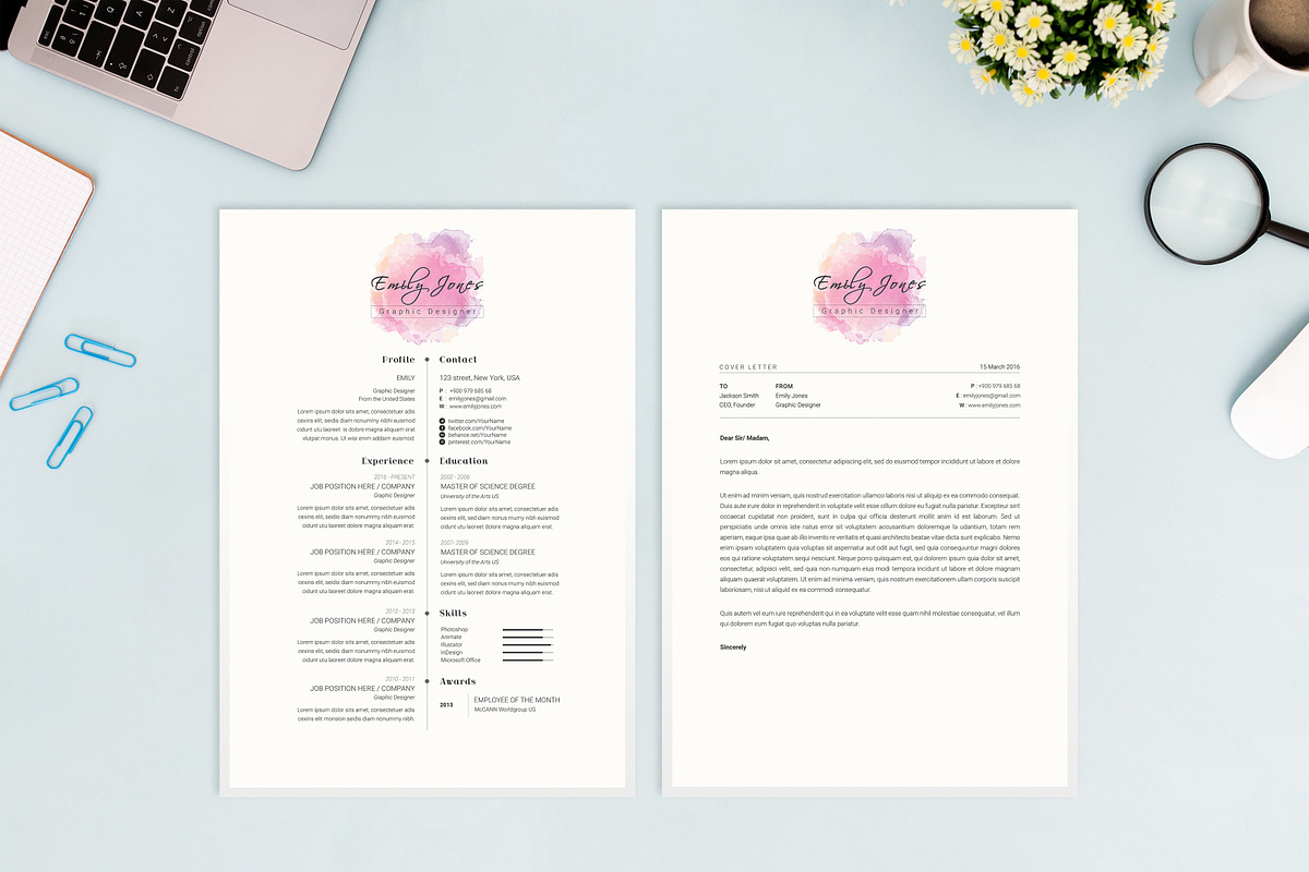 Water Color CV-Resume Tempalate *C, a Resume Template by Showy68 Template (Photo 1 of 3)