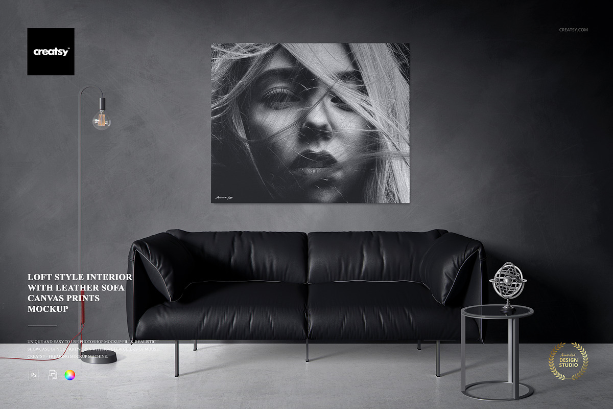 Leather Sofa Canvas Print Mockup, a Household Mockup by creatsy5 (Photo 1 of 6)