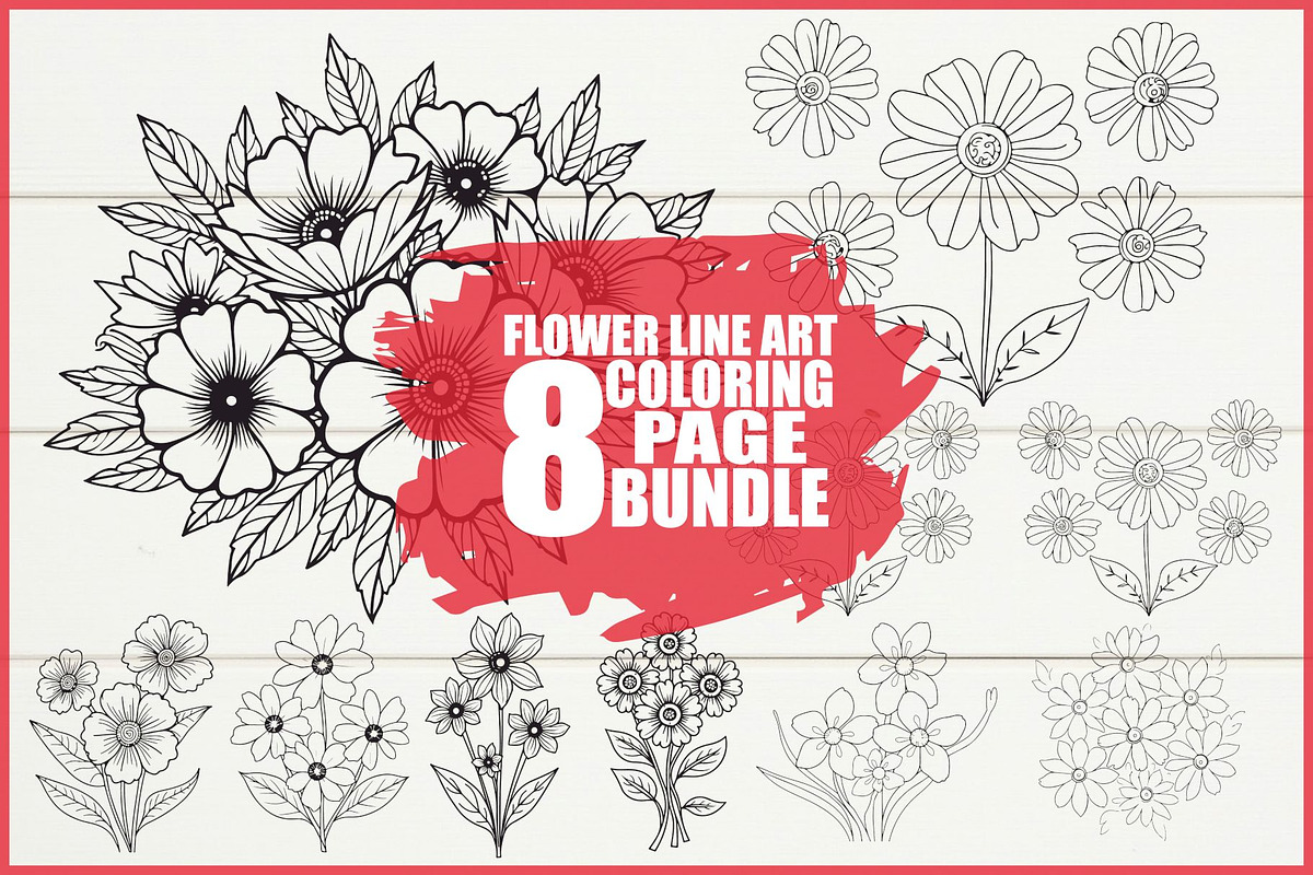 Floral Coloring Book for Adults Set, an Illustration by Creativeshirt (Photo 1 of 9)