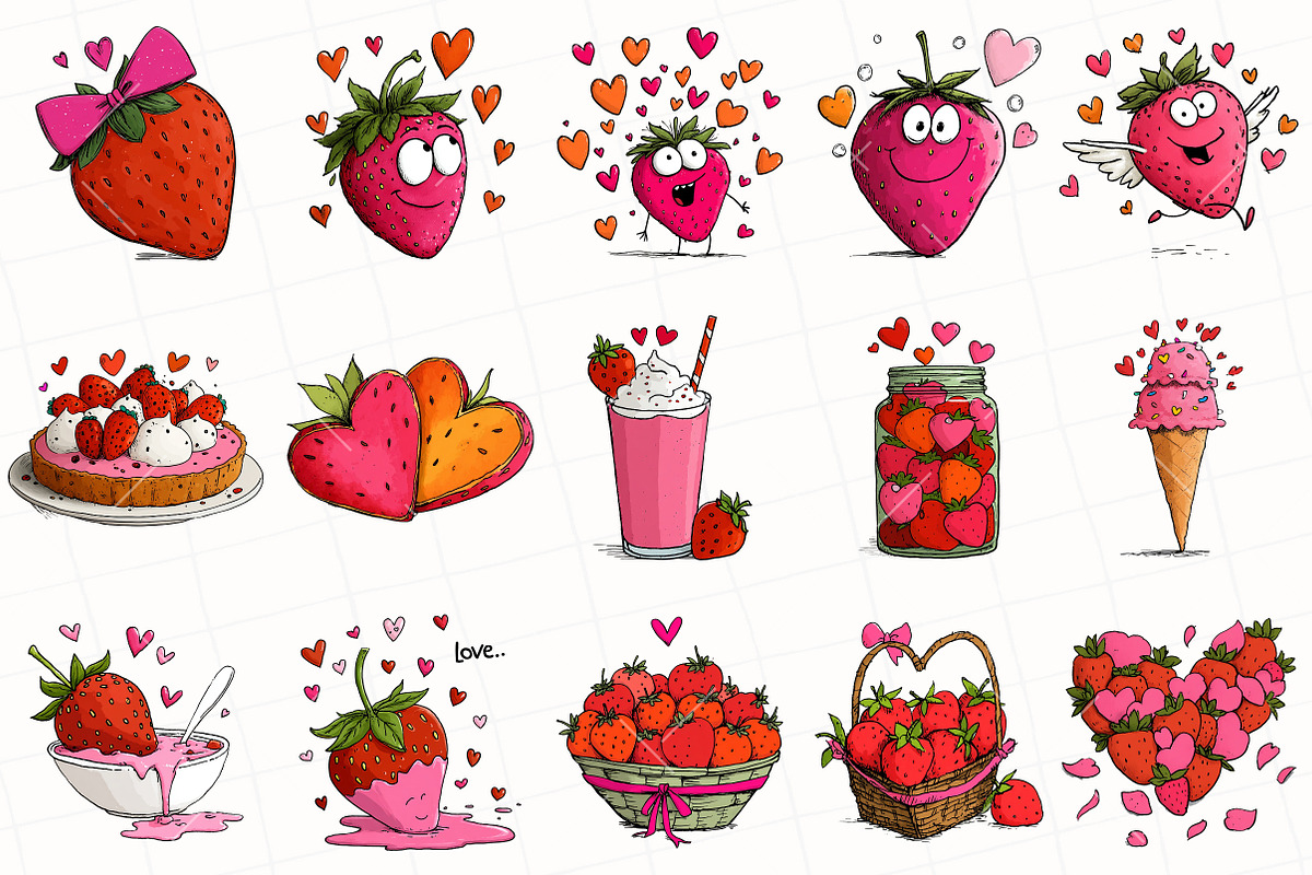 Valentine Strawberry Clipart, an Illustration by OK Design (Photo 3 of 6)