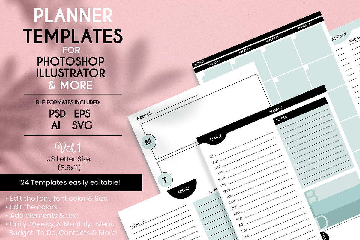 Planner Templates V1 PSD AI SVG EPS, a Templates & Theme by Studio Kitsch (Photo 4 of 4)