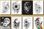 Moon and Flower Coloring Book, an Animal Illustration by Printable Design Store (Thumbnail 6 of 7)