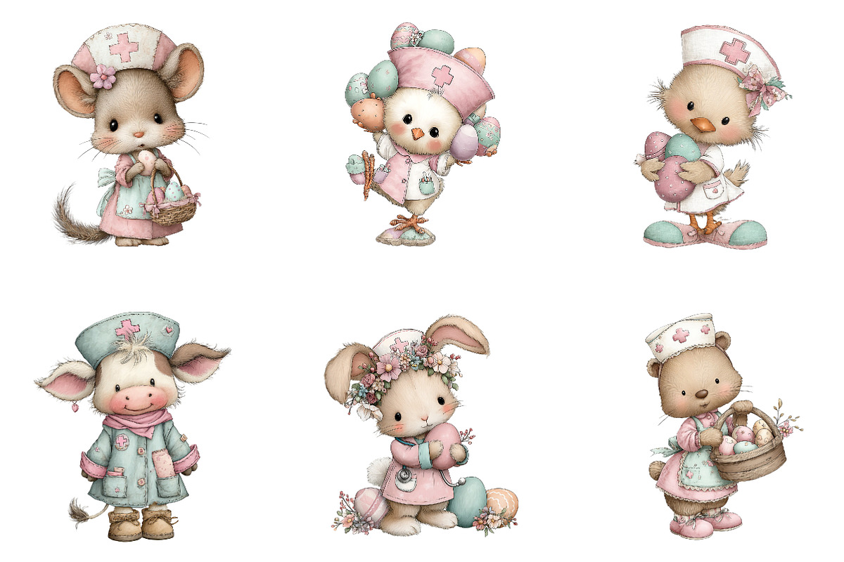 Whimsical Easter Nurse Animals Clipa, an Illustration by CreationArt (Photo 4 of 7)