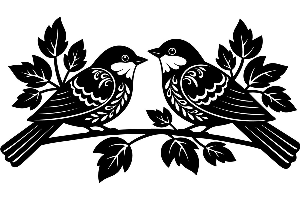 Birds on Branch Vector Collection, a Decorative Illustration by Designer_Momina (Photo 16 of 21)