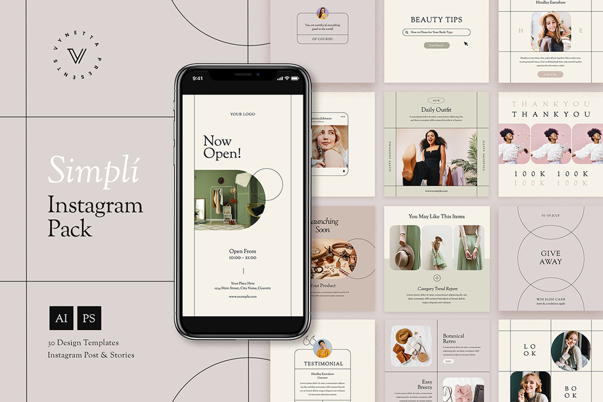Simplí Instagram Pack, a Social Media Template by Vynetta (Photo 1 of 12)