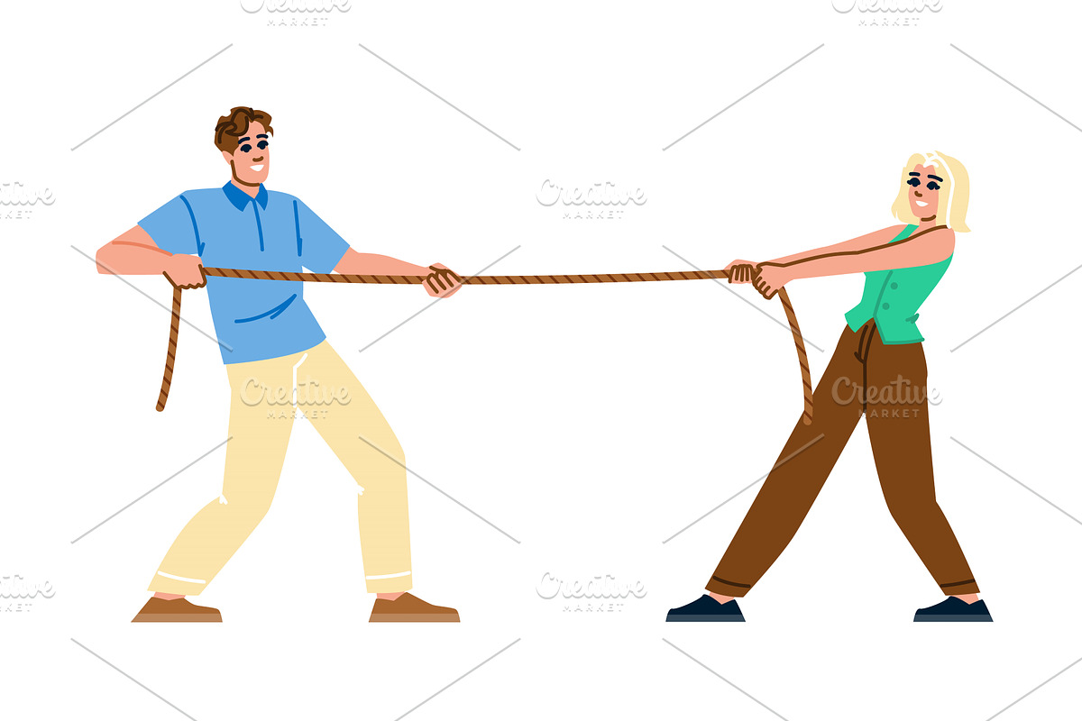 Man and woman pulling rope in, a Person Illustration by pikepicture