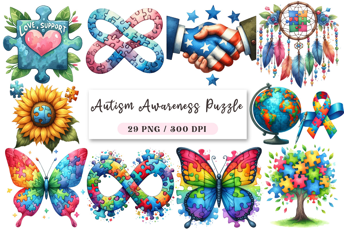 Autism Awareness Puzzle Clipart, an Illustration by DreamArtGraphic (Photo 1 of 4)