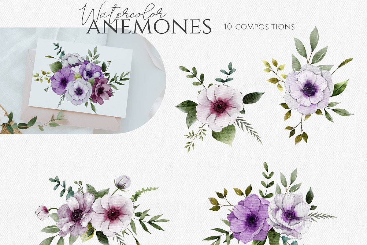 Anemones Watercolor Collection, an Illustration by Dervik Art Store (Photo 5 of 9)