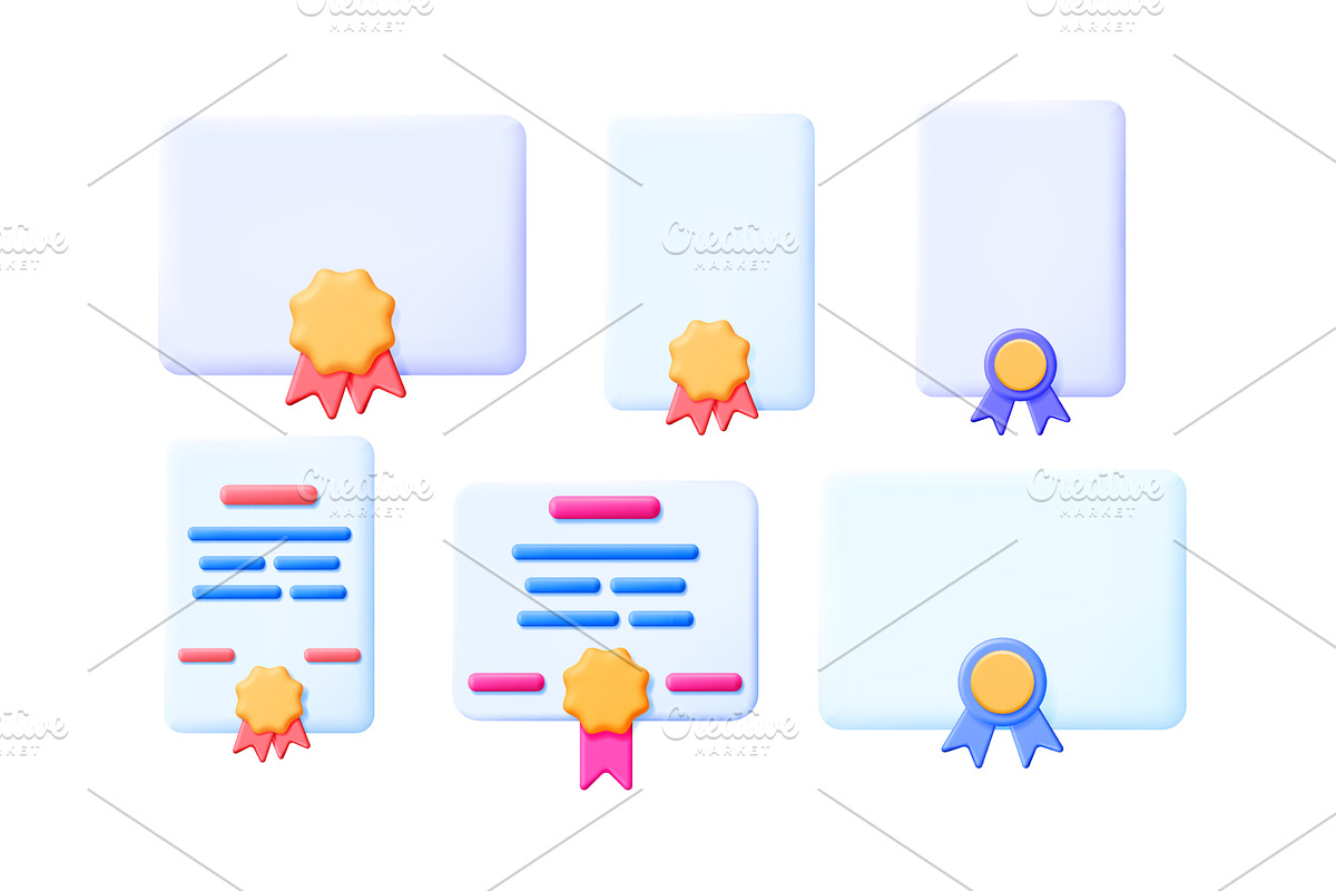 Set of 3d certificate and diploma, an Education Illustration by Abscent