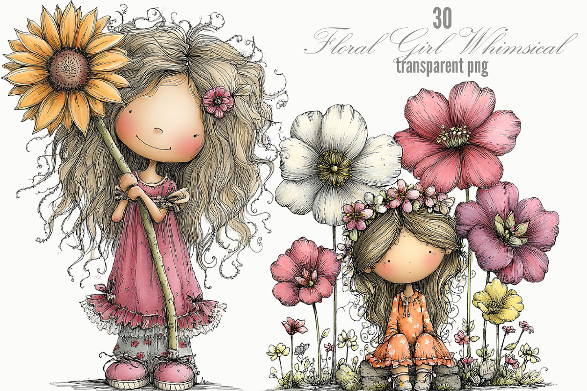 Floral Girl Whimsical Clipart, a Person Illustration by Designking (Photo 1 of 5)