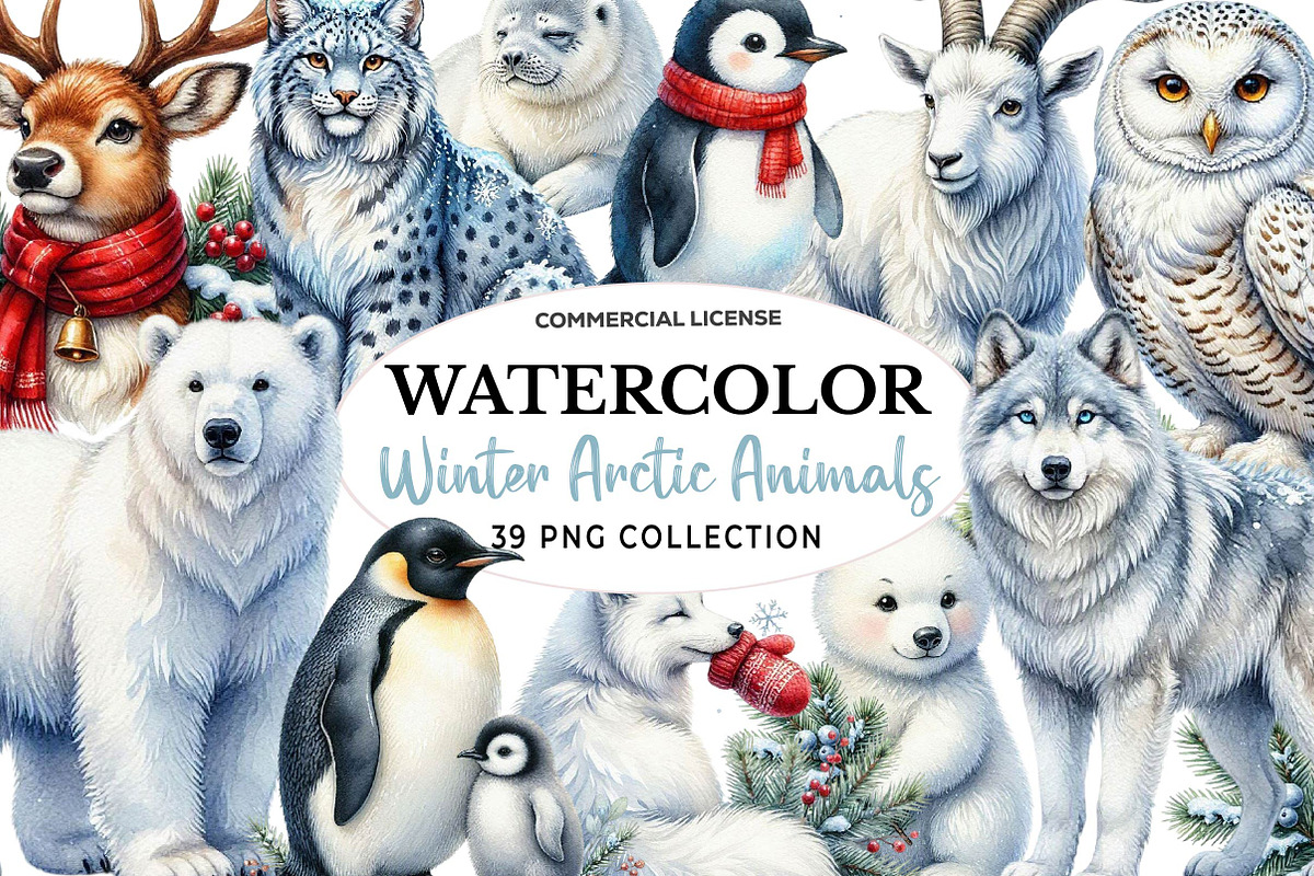 Watercolour Winter Arctic Animals, a Seasonal Illustration by fashionaddict (Photo 1 of 7)