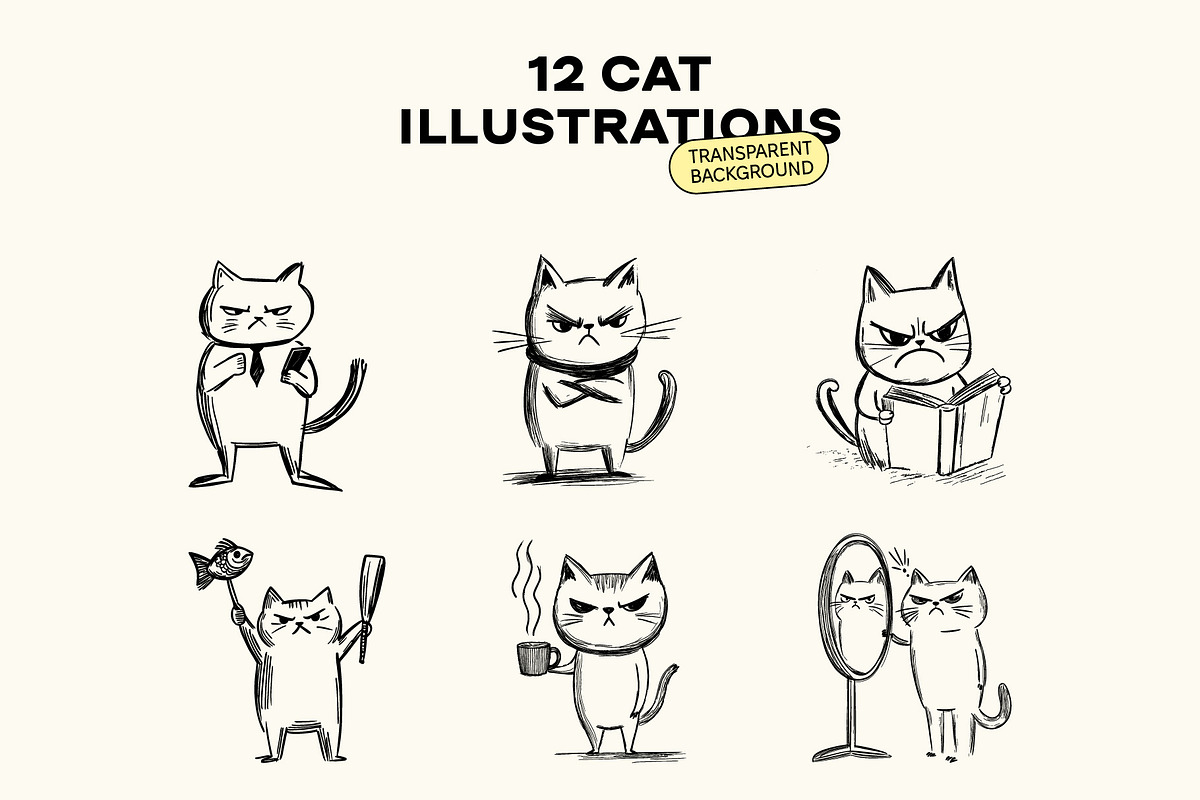 Angry Cats – Hand-Drawn Set, an Illustration by The Layered Art (Photo 4 of 6)