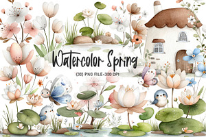 Watercolor Spring Clipart, an Illustration by Designworld