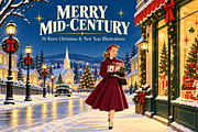 Retro Christmas Illustrations, a Seasonal Illustration by MarisoArt (Thumbnail 1 of 6)