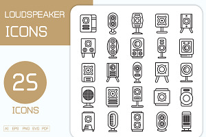 Audio Loudspeaker Line Icons Set, an Outline Icon by Designfour
