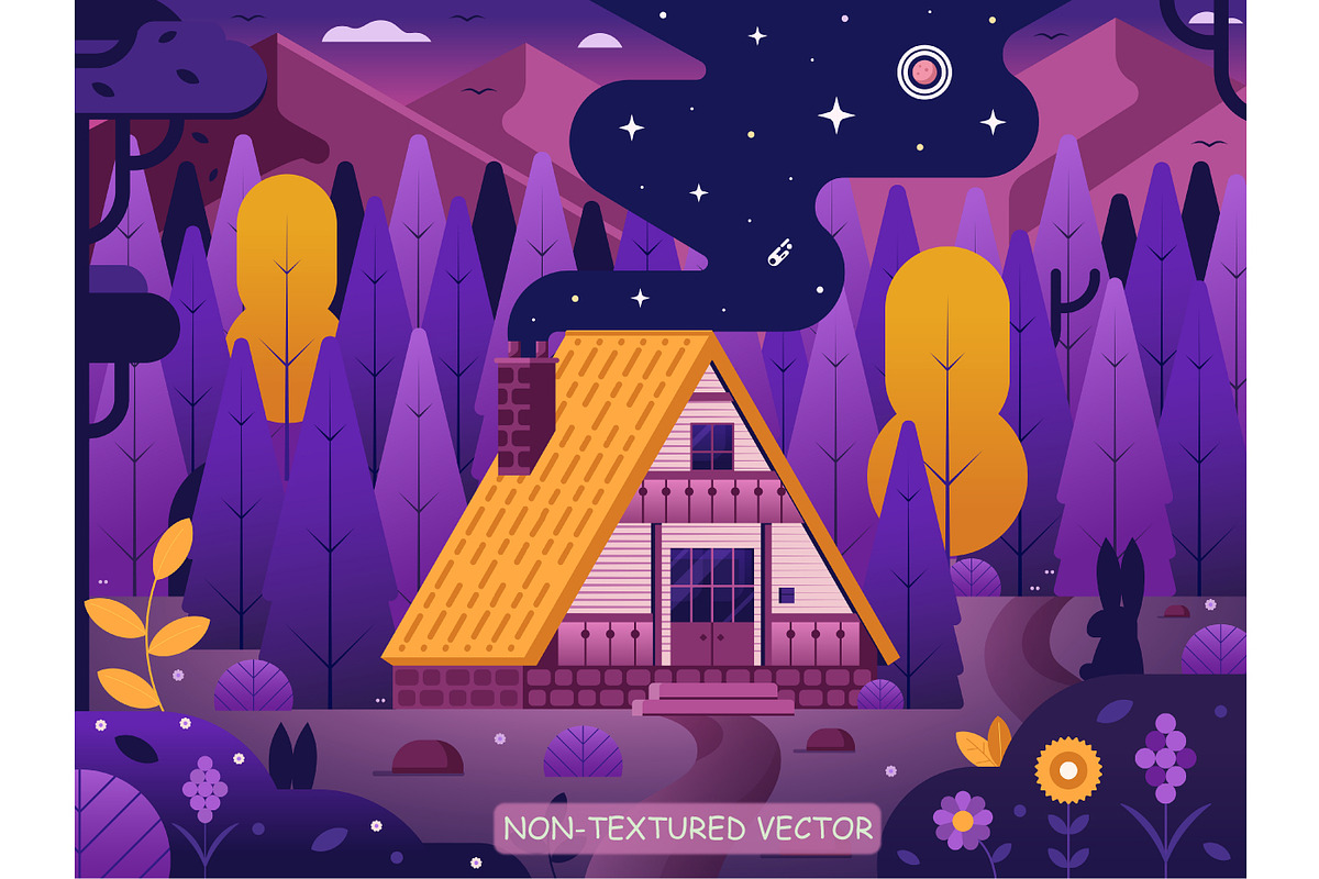 Forest Chalet House by Night, an Illustration by Alex Krugli (Photo 2 of 3)