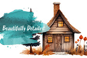 Autumn Cottages Watercolor, a Seasonal Illustration by Verdigris Studios (Thumbnail 4 of 4)