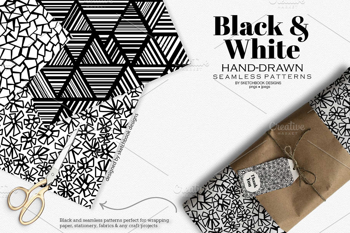 Black & White Hand-drawn Patterns, a Pattern Graphic by Sketchbook Designs (Photo 5 of 10)