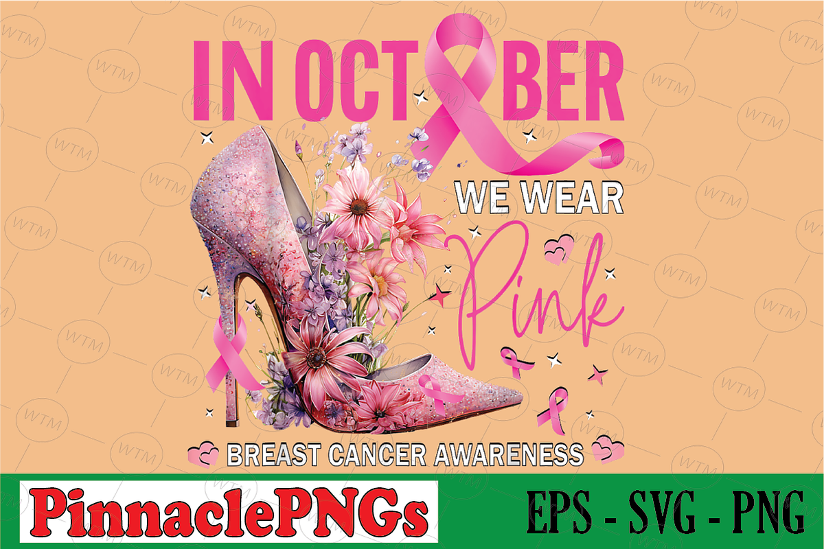 In October We Wear Pink for Breast, a Seasonal Illustration by Pinnacle PNGs (Photo 1 of 2)