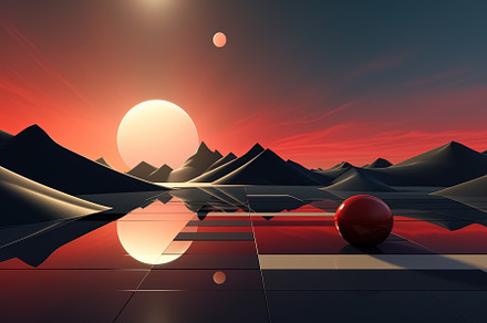 abstract background with red sphere in the middle of the desert., a Wallpaper Photo by Ales Munt