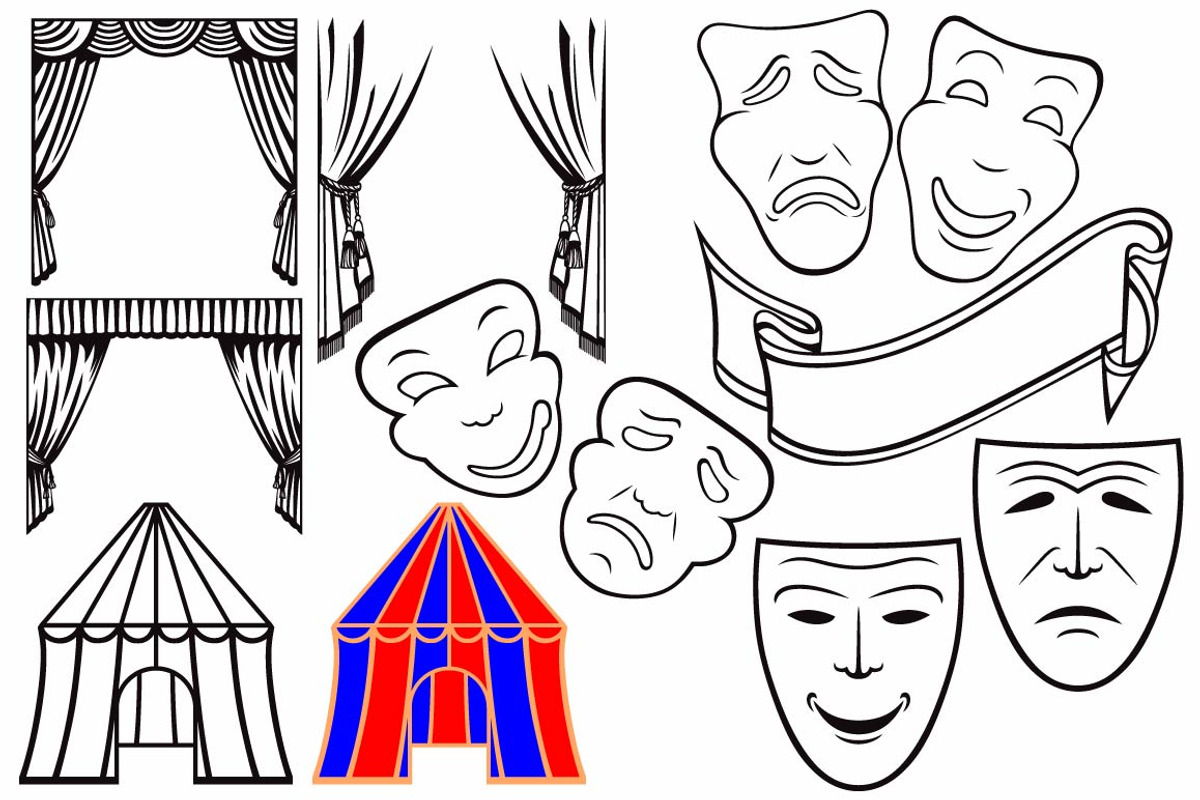 Set of theatrical masks, a Decorative Illustration by LineworkStock (Photo 1 of 3)