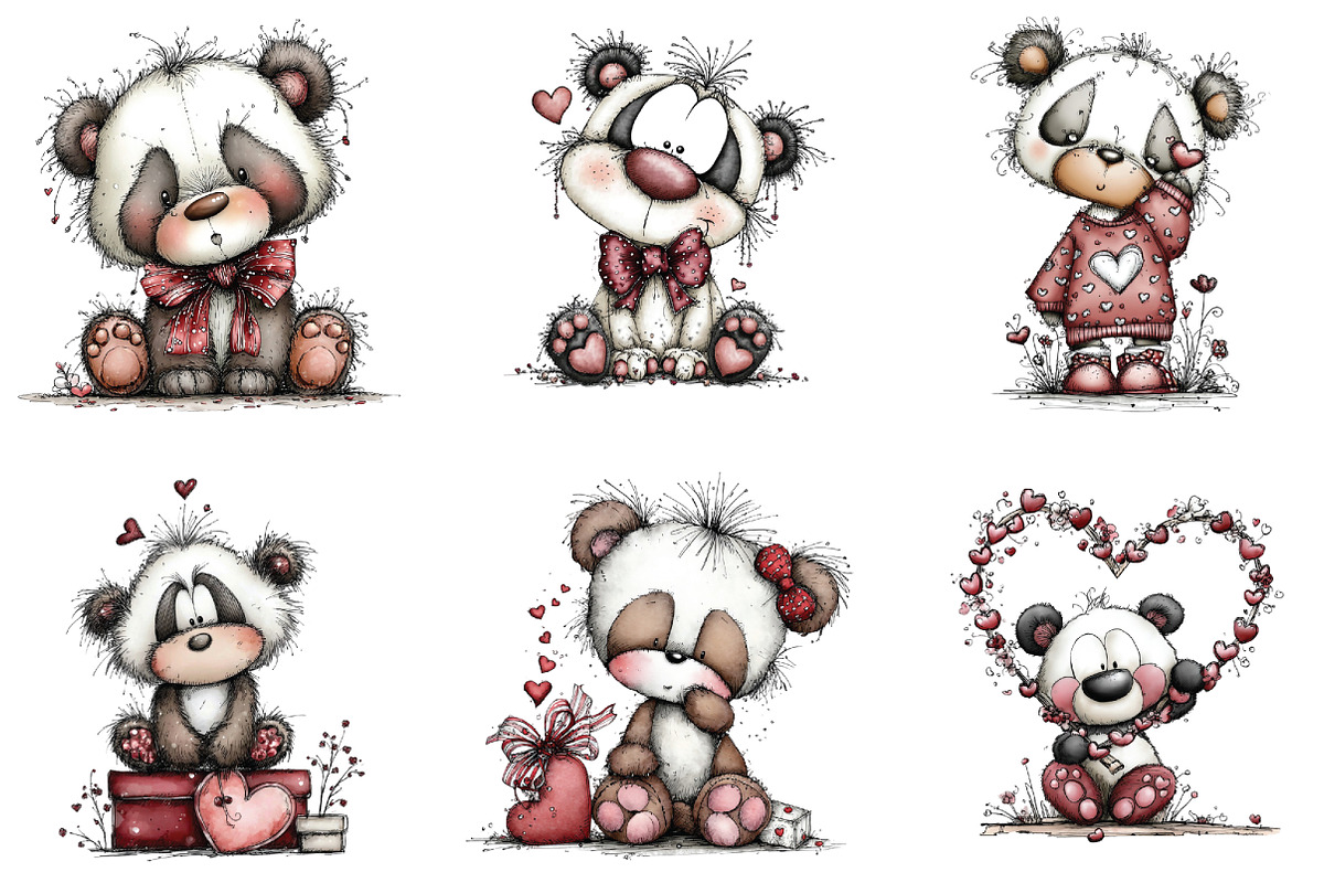 Whimsical Panda Valentine Clipart, an Illustration by CraftArtStudio (Photo 5 of 6)