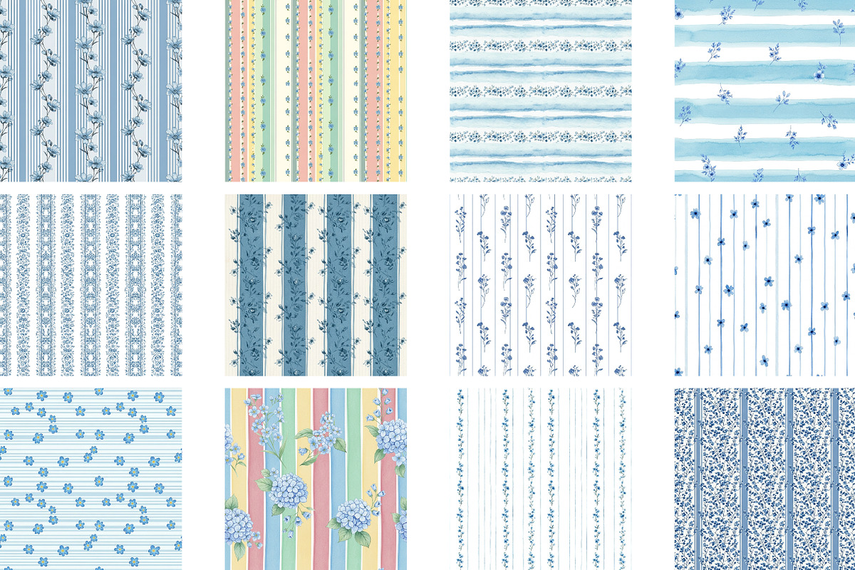 Pastel Thin Blue Tiny Floral Stripes, a Pattern Graphic by Wow Magic (Photo 2 of 3)