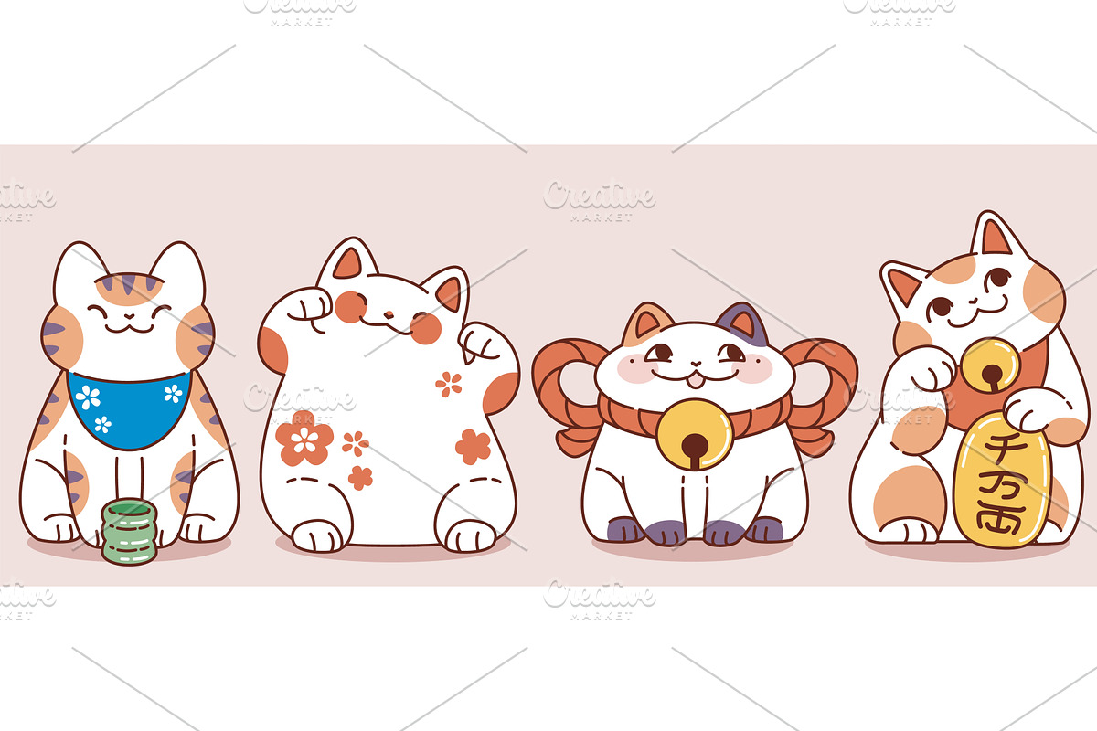 Maneki neko fortune vector. Japanese, an Animal Illustration by art PVP - market