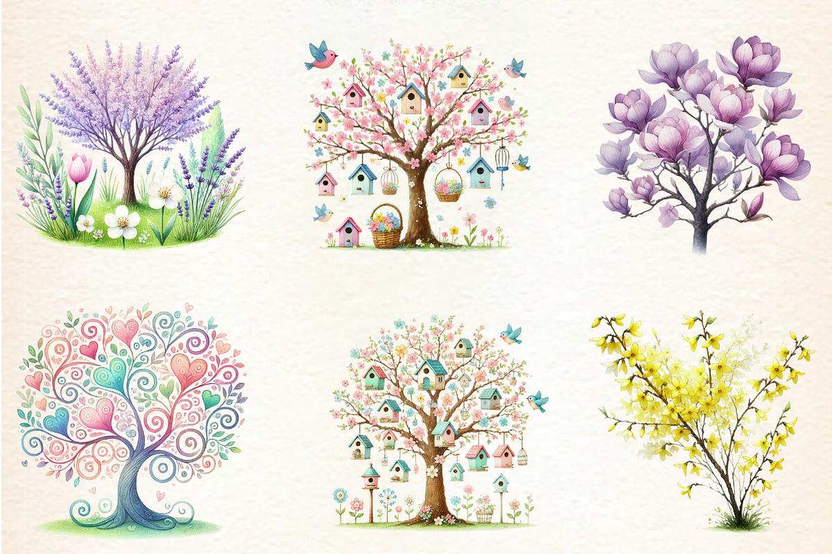 Pastel Spring Trees Clipart, an Illustration by DreamArtGraphic (Photo 4 of 5)