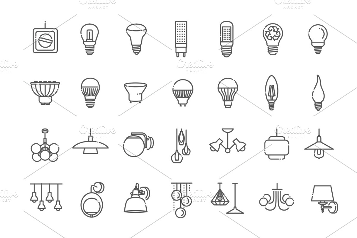 Lighting Icons Set Collection, an Outline Icon by Tettygreen (Photo 3 of 3)