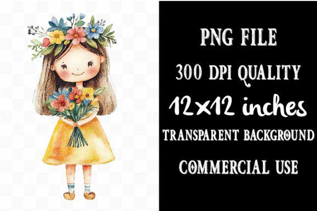 Watercolor Cute Girl Clipart, an Illustration by Designking (Photo 4 of 5)