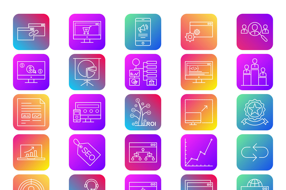 50 SEO Line Gradient Icons Set, an Outline Icon by shahsoft (Photo 3 of 5)
