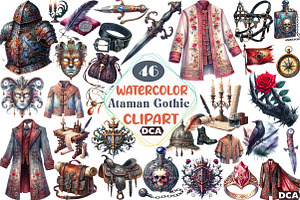 Watercolor Ataman Gothic Clipart, an Illustration by DreamCafeArt