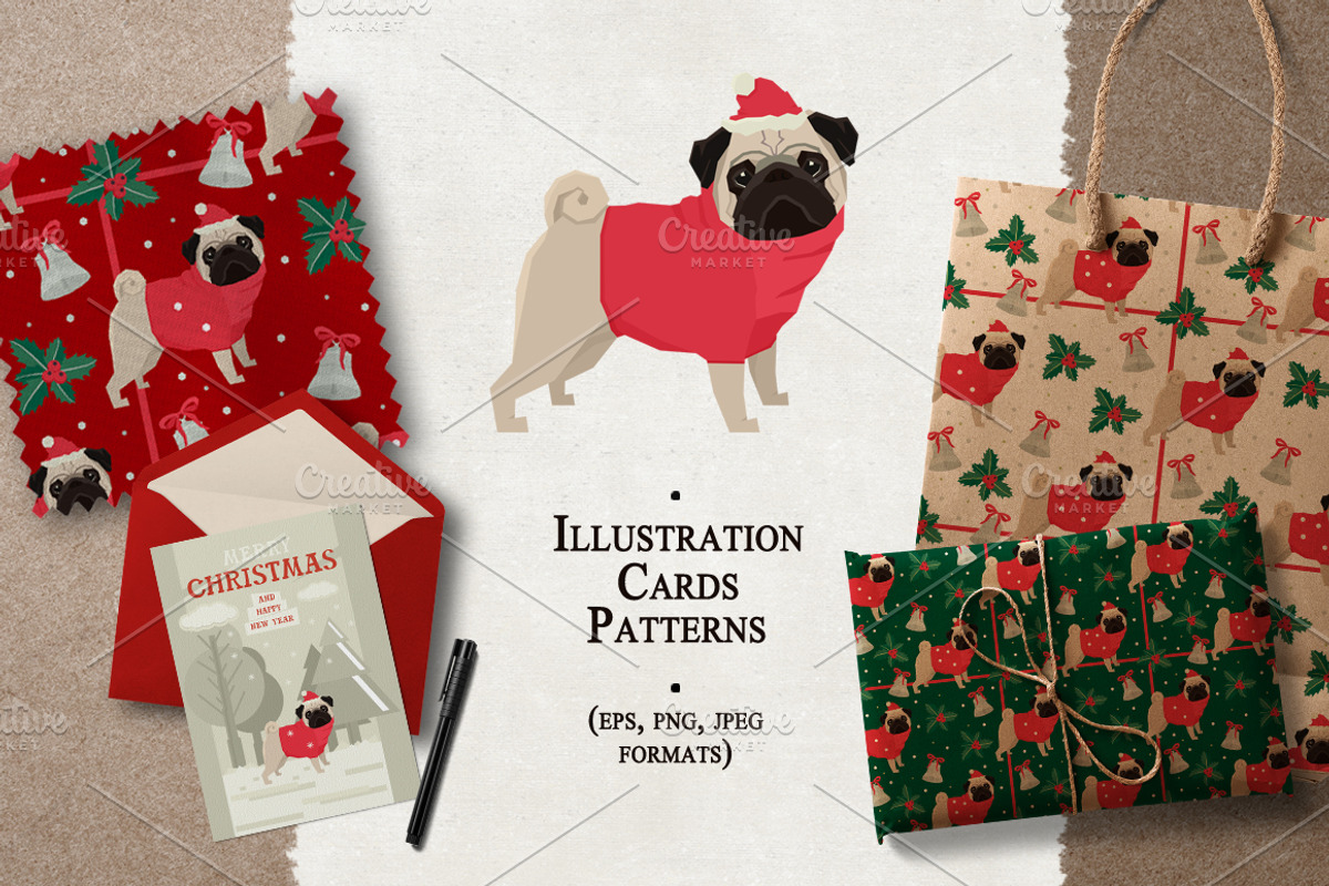 Christmas Pug, an Animal Illustration by Nenilkime