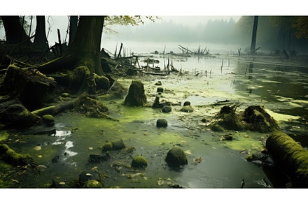 contamination lake pollution ai, an Industrial Photo by pikepicture