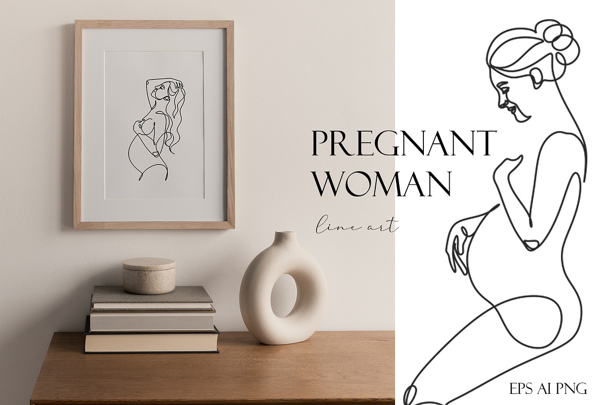 Pregnant woman line art, a Healthcare Illustration by velychko.ua (Photo 2 of 11)