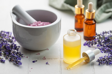 Lavender salt, natural essential oil and fresh lavender, a Health & Medical Photo by Olena Rudo