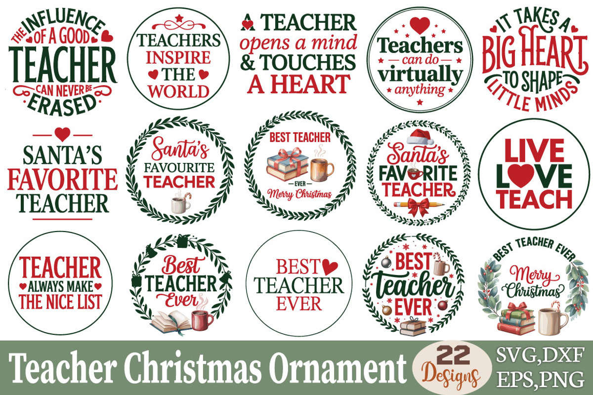 Teacher Christmas Ornament SVG Bundl, an Object Graphic by DollarSmart