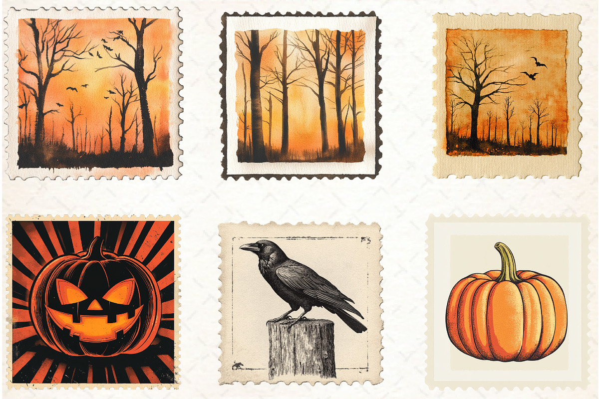 Vintage Halloween Postage Stamp Clip, an Illustration by Libby Wishes (Photo 4 of 7)