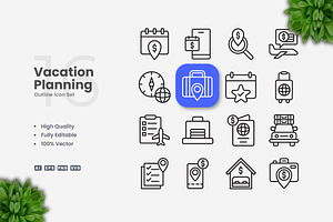 Vacation Planning Outline Icons, an Icon by Upnowgraphic