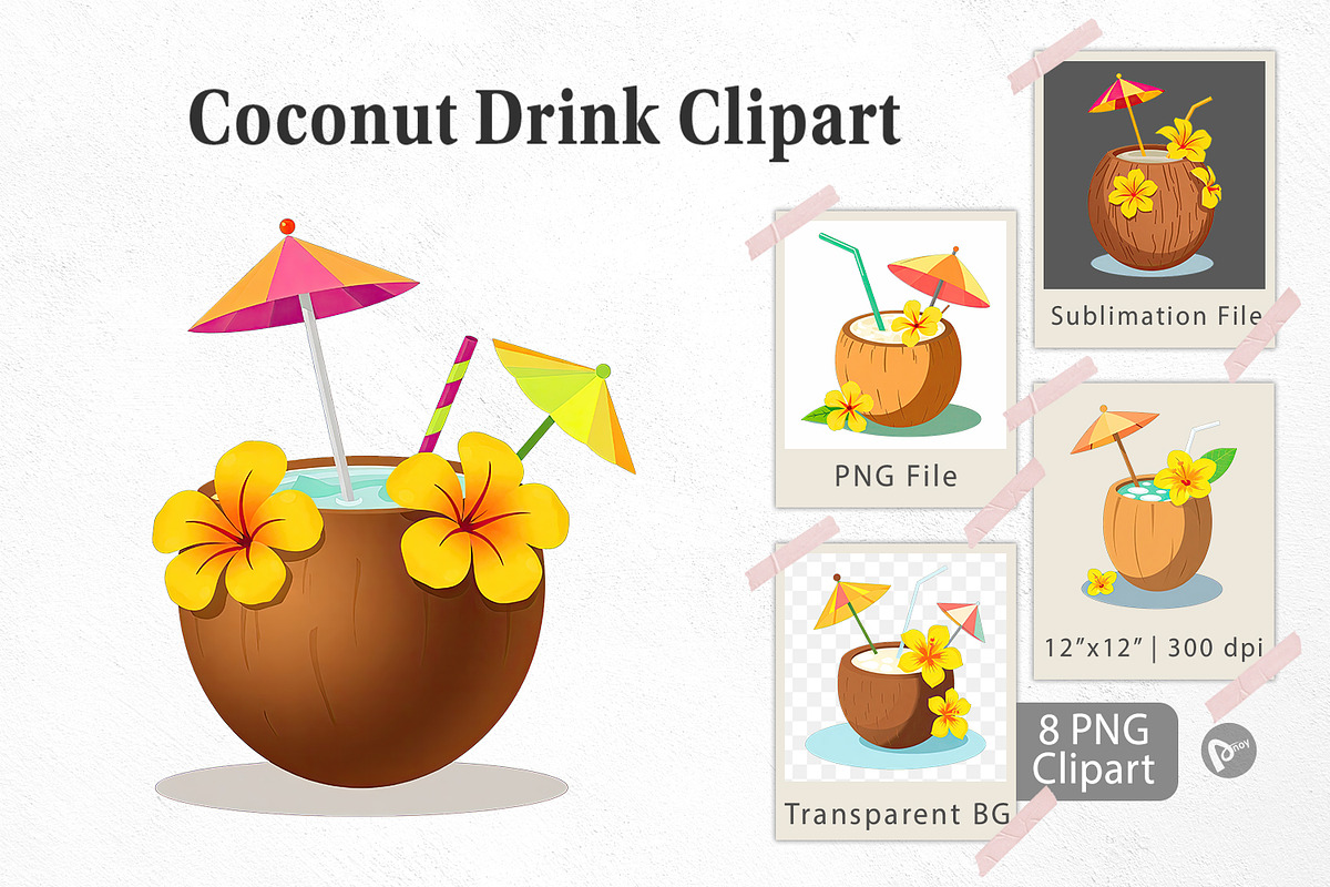 Coconut Drink Clipart, a Graphic by Artnoy (Photo 1 of 5)