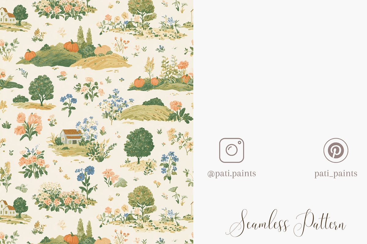 Autumn Cottagecore Floral Seamless Pattern PNG