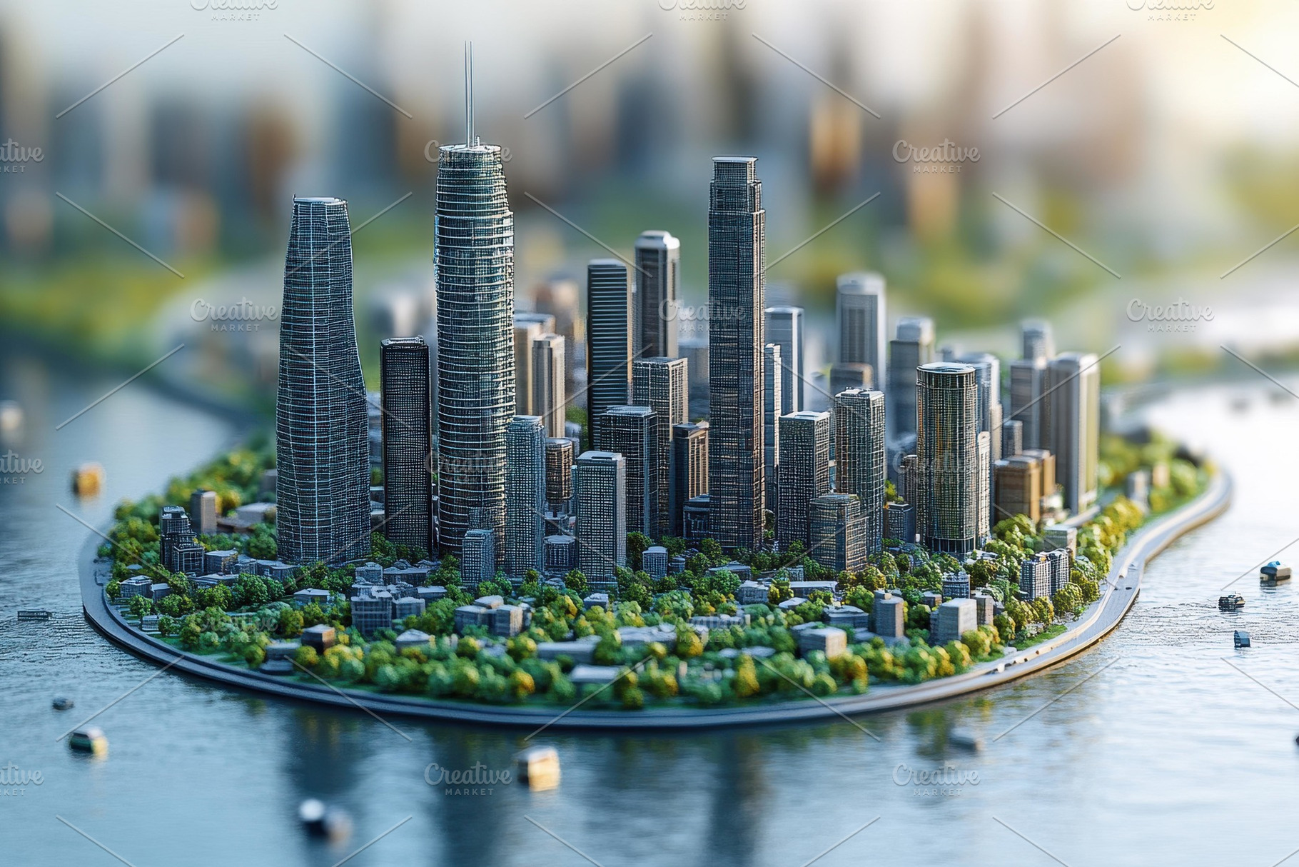 Modern skyline reflecting on water i, a Photo by Tanuart