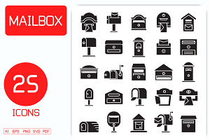 Mailbox and Letter Icons Set, a Solid Icon by Designfour