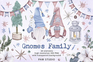 Christmas Gnomes Family Clipart, an Illustration by PawGraphic