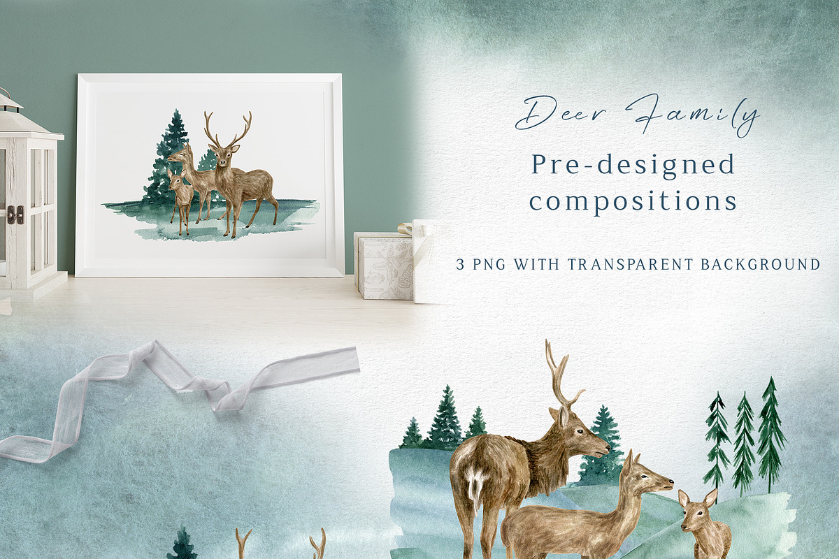 Winter Deer Watercolor Collection, an Animal Illustration by Olya Haifisch (Photo 7 of 9)
