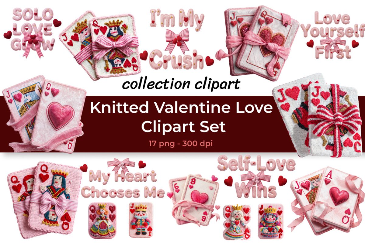 Knitted Valentine Love Clipart Set, a Seasonal Illustration by InkyQueenArt (Photo 1 of 6)